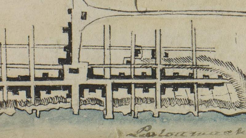 Delacombe hand-drawn map of Alexandria waterfront, 1792