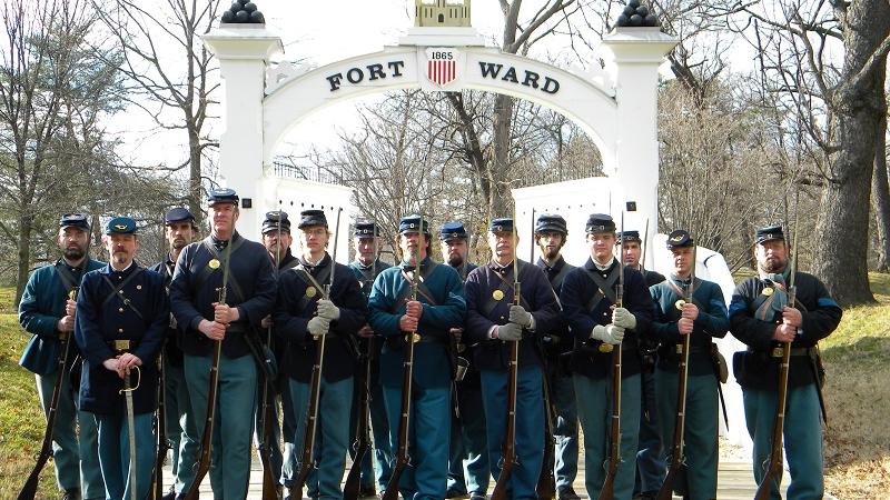 Reenactors in front of Fort Ward’s Gate