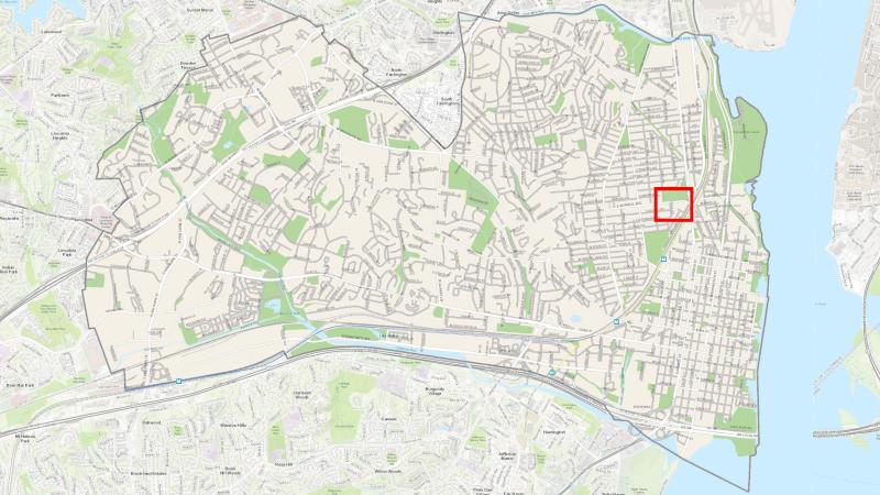 Alexandria City map showing Eugene Simpson Park-Dog Park