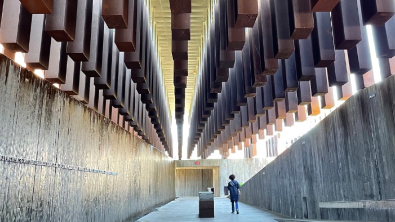 Hall of pillars at the EJI museum