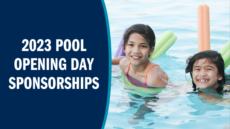 2023 Pool Opening Day Sponsorships with picture of two girls in swimming pool