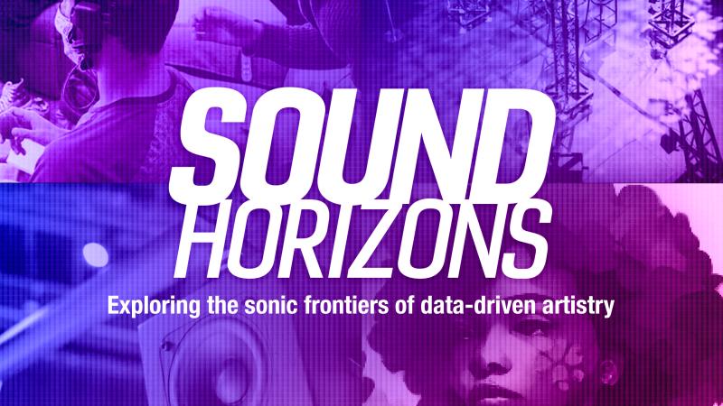 purple graphic with words sound horizons exploring the sonic frontiers of data-driven artistry in white