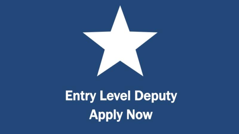 Blue background and white lettering reading Entry Level Deputy Apply Now with white star