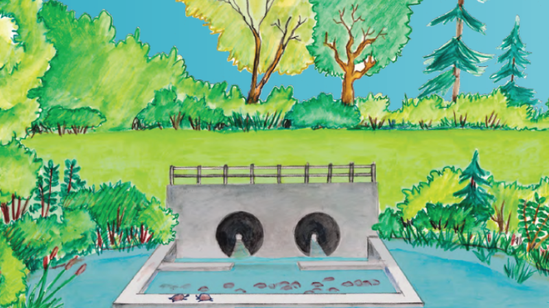 Drawing of the upflow gravel filter at Ben Brenman pond