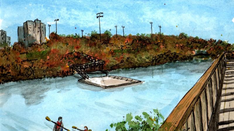 Four Mile Run Kayak Launch Water Color by Steve Reynolds
