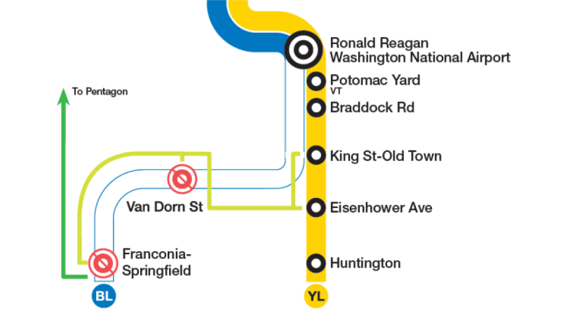 A map showing station closures and shuttle bus service for July 5-26.