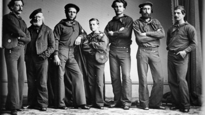 Seven young navy men