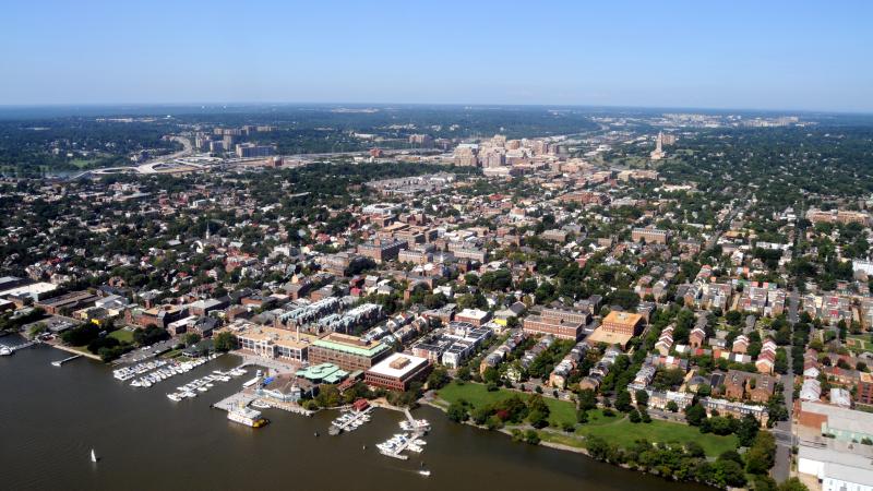 Aerial photo of the City of Alexandria with the Potomac River partially in view. 