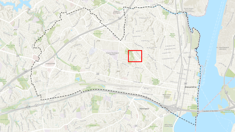 Map of Alexandria detailing the location of the Taylor Run Stream Stabilization project