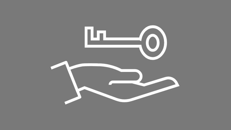 Icon of a hand offering a key on a grey background