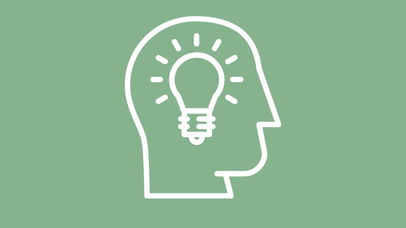 green with a head and lightbulb icon