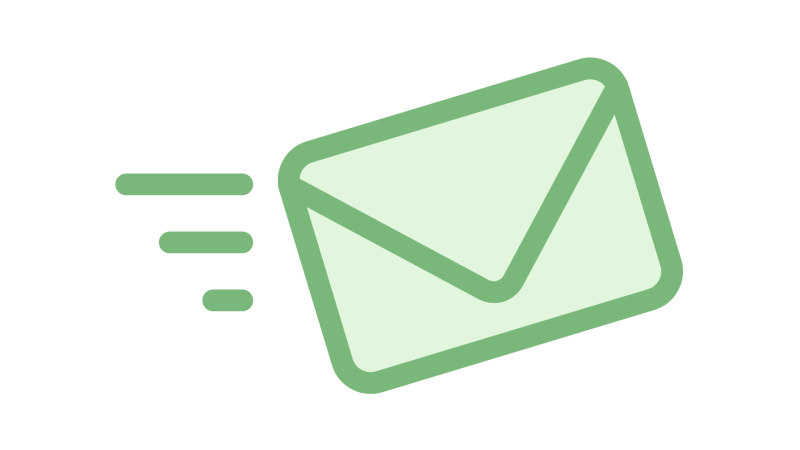 Icon with three horizontal lines in a row with spaces in between and each line gets progressively shorter and an envelope on the right