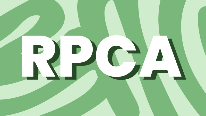 Dark green squiggly lines on top of light green background with the acronym RPCA in white on top with a very dark green shadow