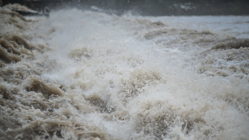 flowing water crashing in foam