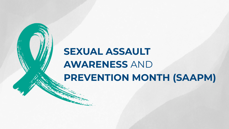 Webpart reads "Sexual Assault Awareness and Prevention Month" with a teal ribbon to the left of the text