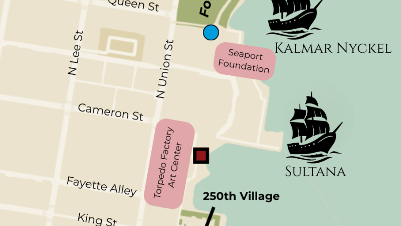 Cropped map showing Founders Park and other waterfront parks.