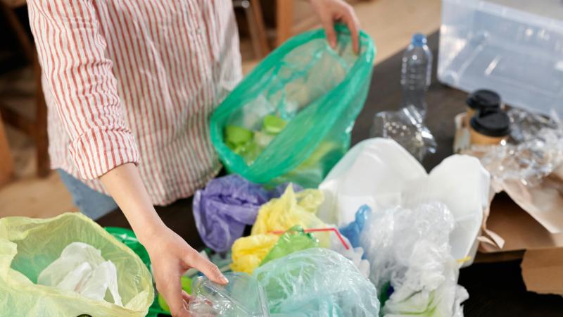 A Person Sorting Plastic Wastes