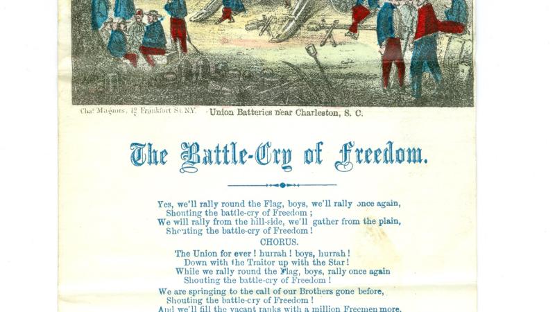 The song street is illustrated with a Charles Magnus print, Union Batteries near Charleston, S.C., which shows men in blue and red uniforms with cannons.