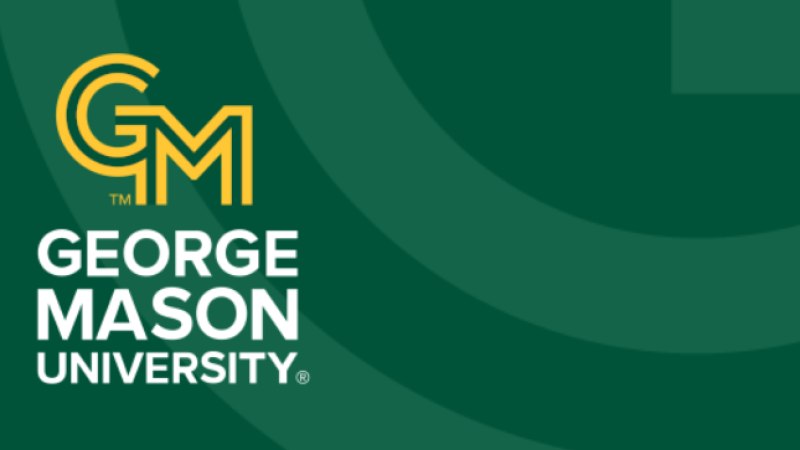 Logo of George Mason University featuring the initials GM and the full name, set against a green background.
