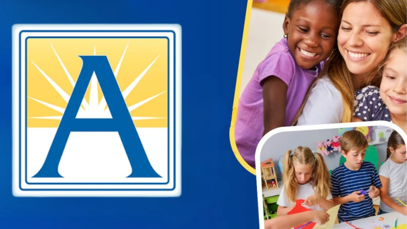 Arlington Public Schools “Extended Day Hiring Event” flyer with smiling children, staff, and message inviting applicants to support students.