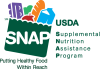 Logo of the SNAP Nutrition Assistance Program, featuring bold text and a colorful design representing food security.