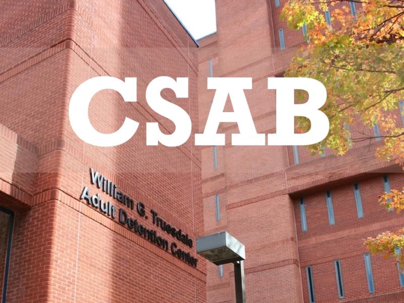 graphic for CSAB with jail in background