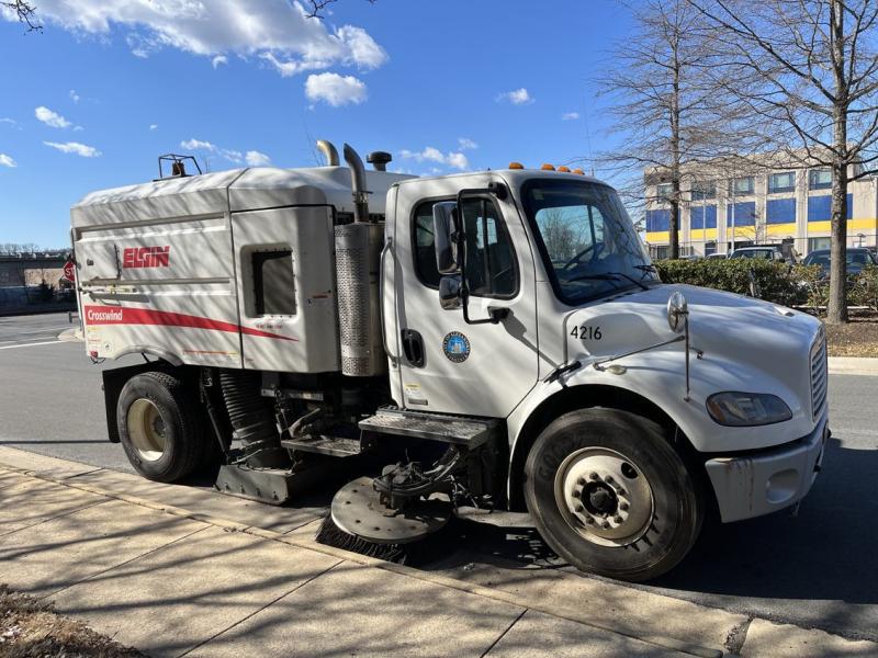 A photo of a street sweeping vehicle used by City staff to keep Alexandria streets clean