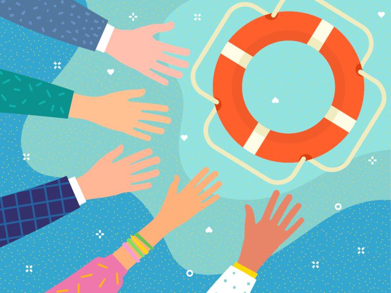 Graphic of Hands Reaching and Life Preserver