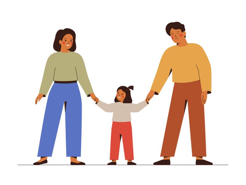 Two parents holding child hands