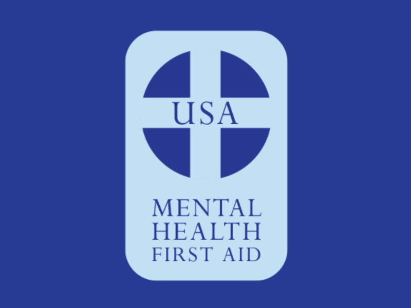 Mental Health First Aid logo against blue background