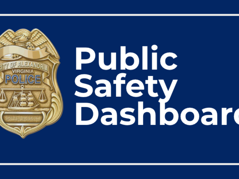public safety dashboard with alexandria police badge on left side on dark blue background