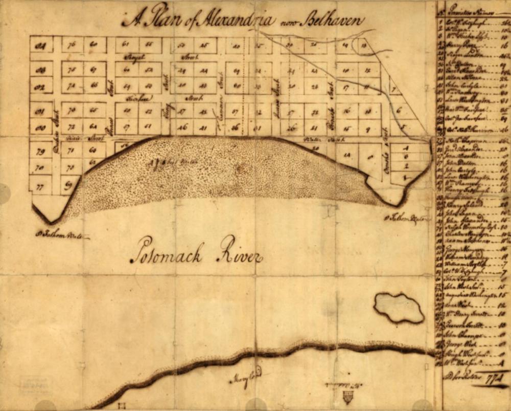 1749, “A Plan of Alexandria now Belhaven,” George Washington (Library of Congress)