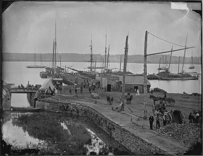The Tide Lock of the Alexandria Canal at Alexandria during the Civil War, ca. 1863, by Mathew Brady. (Courtesy, National Archives and Records Administration, 529387)