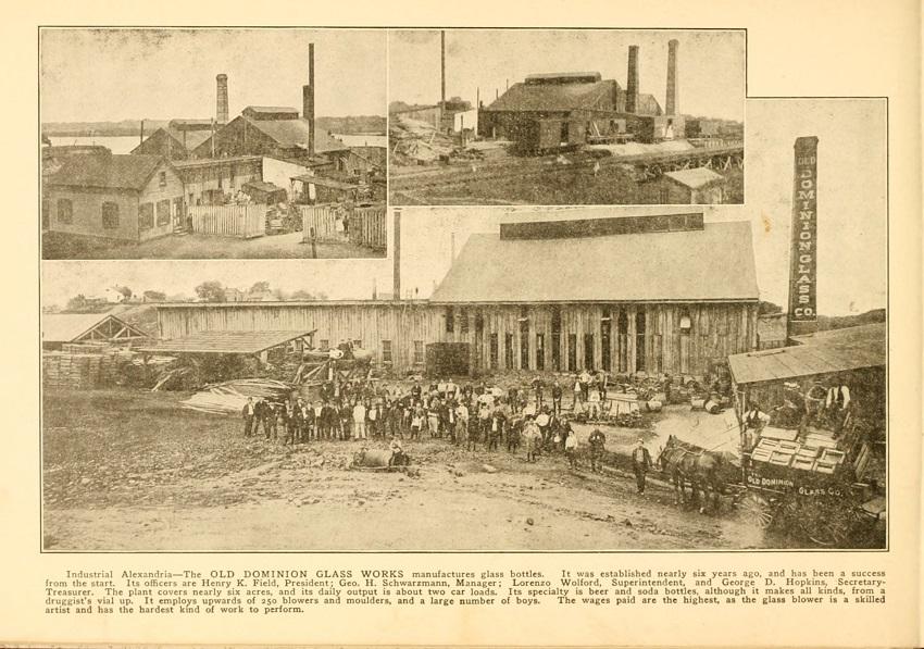 Old Dominion Glass Factory, in Alexander J. Wedderburn’s Souvenir Virginia Tercentennial of Historic Alexandria, Va.: Past and Present, 1907. 
