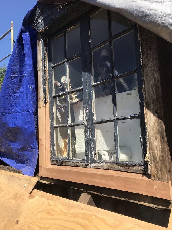 Ghost marks on the side of the dormer frame
