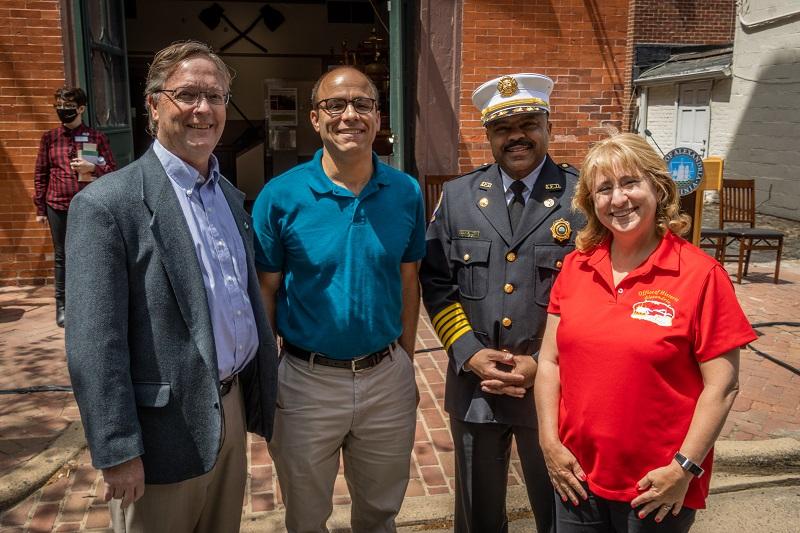 City Manager Jim Parajon, Mayor Justin Wilson, Fire Chief Corey Smedley, Historic Alexandria Director Gretchen Bulova