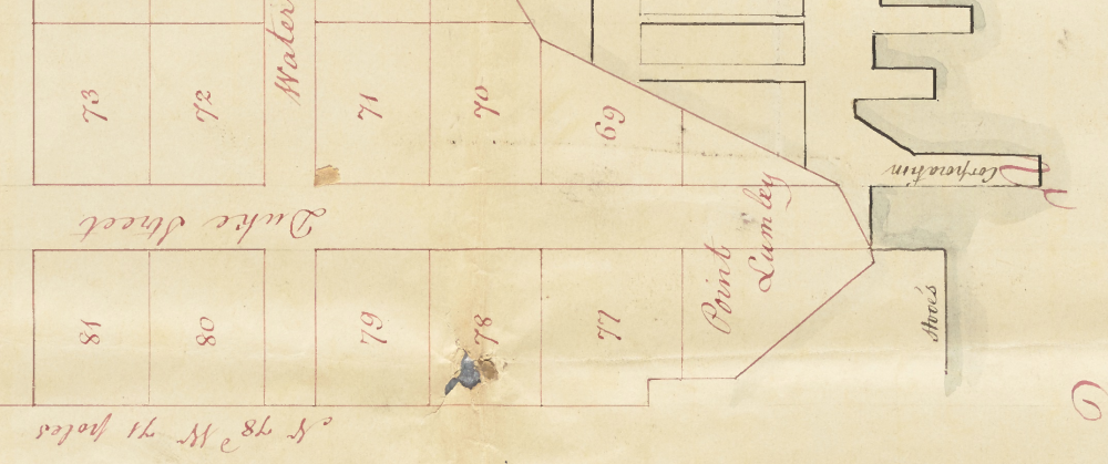 Detail of Ewing, A Plan of Alexandria Town, 1845, showing original location of Point Lumley 