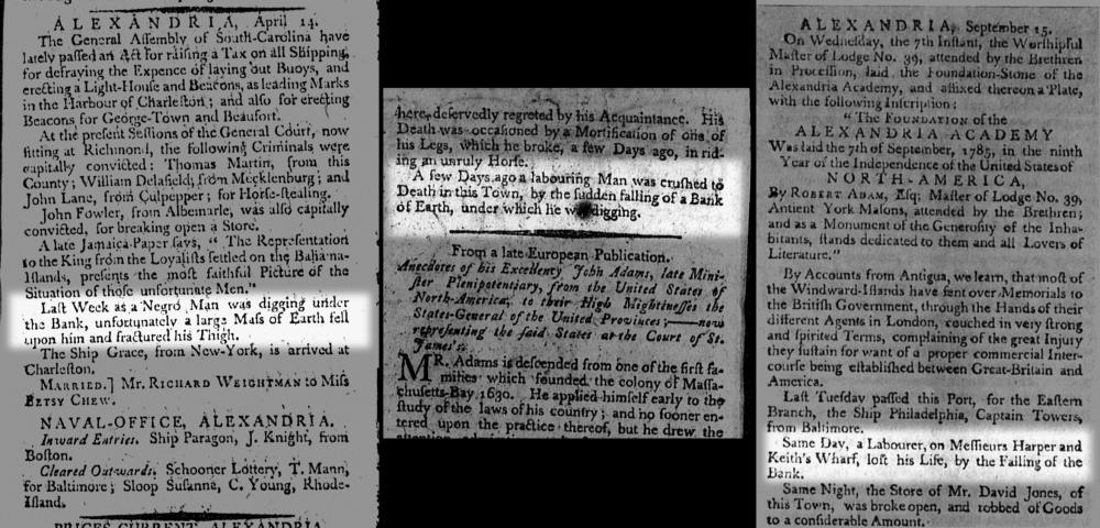 Newspaper accounts of accidents 1785
