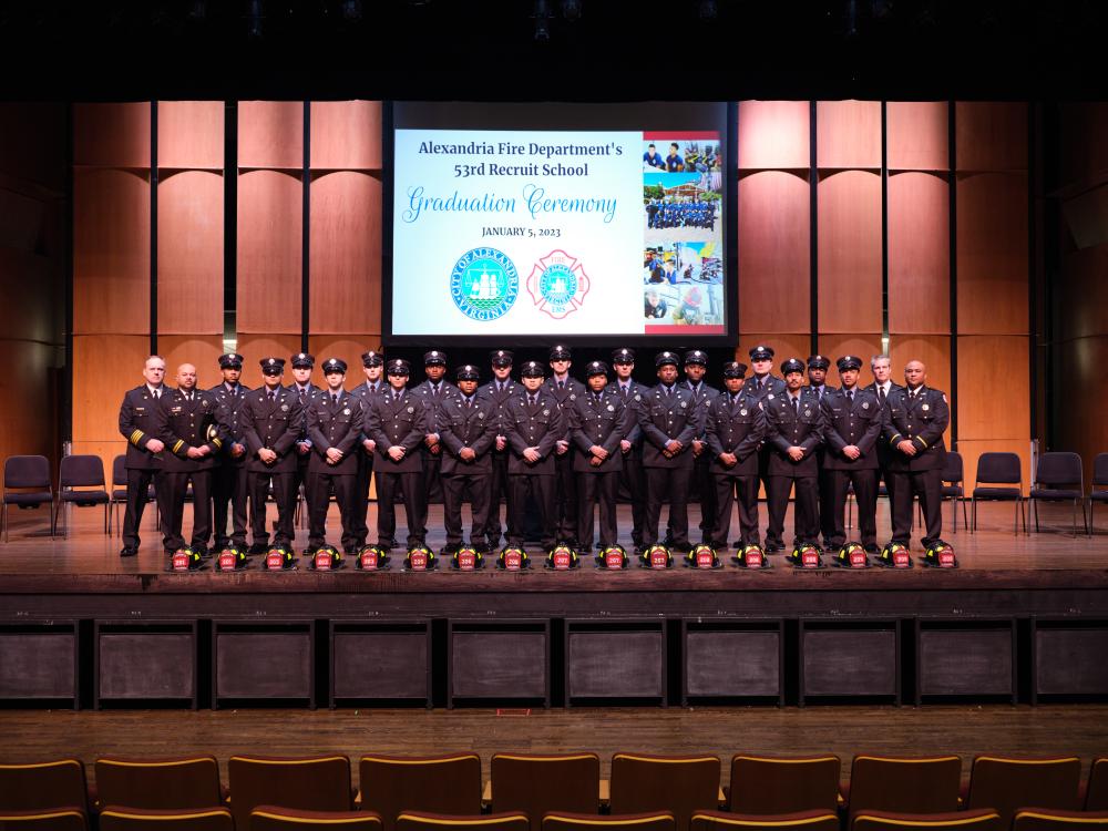 On Jan. 5, 2023, the Alexandria Fire Department welcomed and celebrated 17 new firefighter/EMTs who completed more than 6 months of training at the academy. The graduation ceremony was held at the Rachel M. Schlesinger Concert Hall and Arts Center at Northern Virginia Community College, Alexandria Campus.