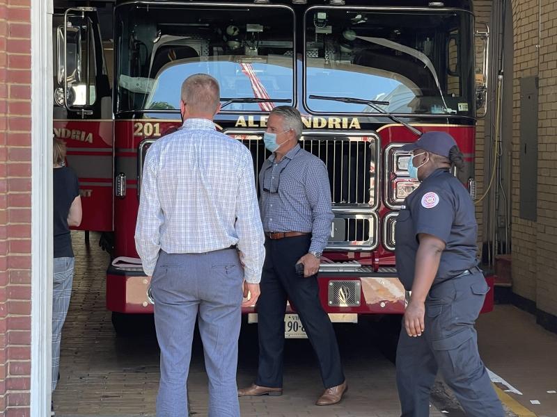 Members of the Technical Advisor Program visit Station 201 and meet the crew (Firefighter Tara Blunt pictured) with Accreditation Manager Joe Beavan.