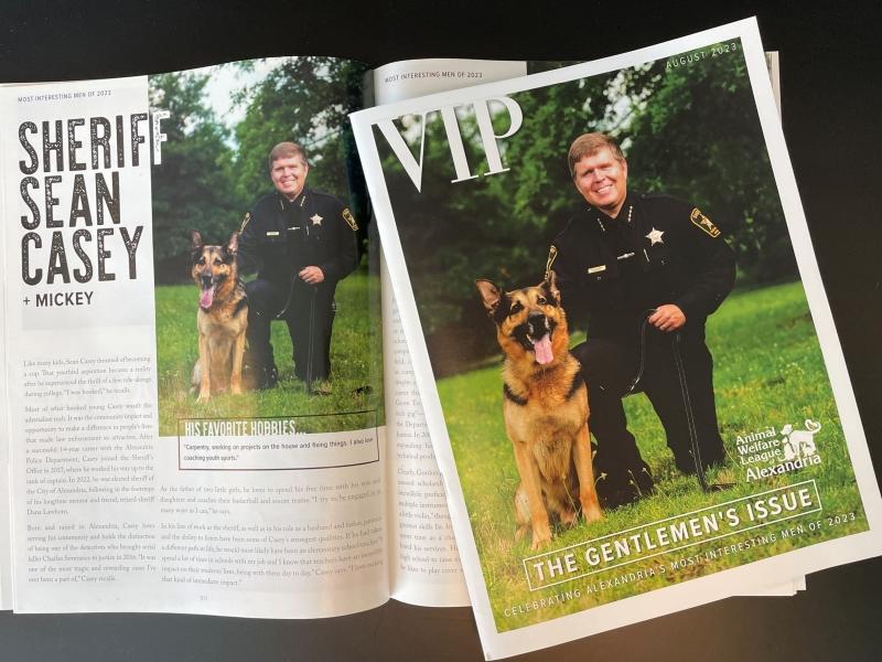 magazine cover and article showing Sheriff with German shepherd dog from animal shelter