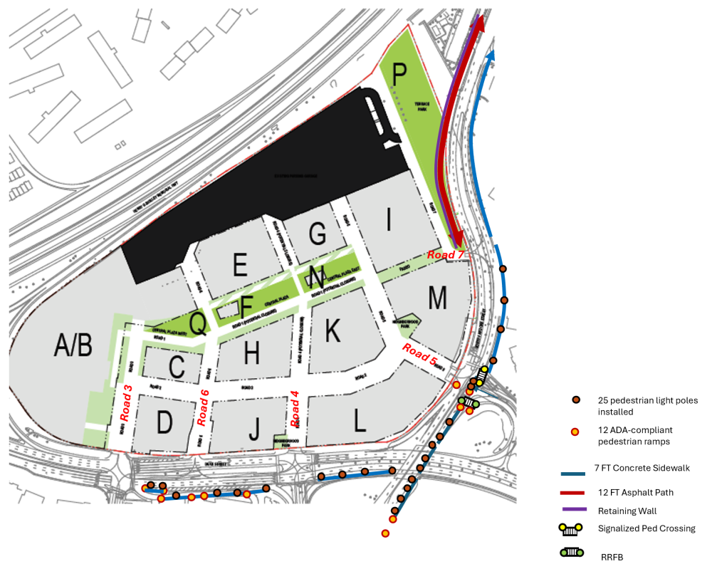 Site map indicating the location of infrastructure improvements adjacent to the former Landmark Mall site.