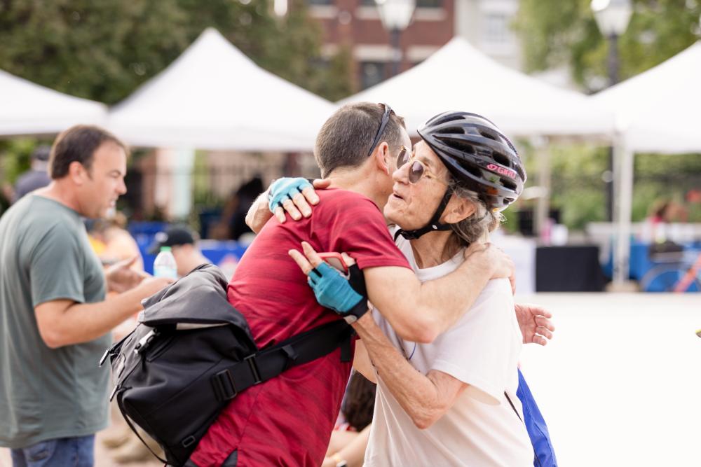 Bikers greeting at Bike to Work Day