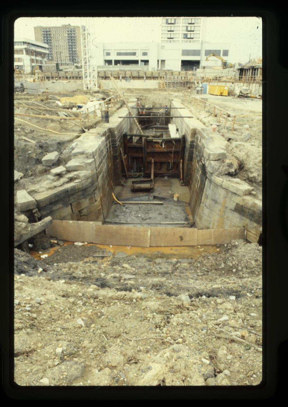 Photo from 1984 excavation showing the canal lock and gate doors.