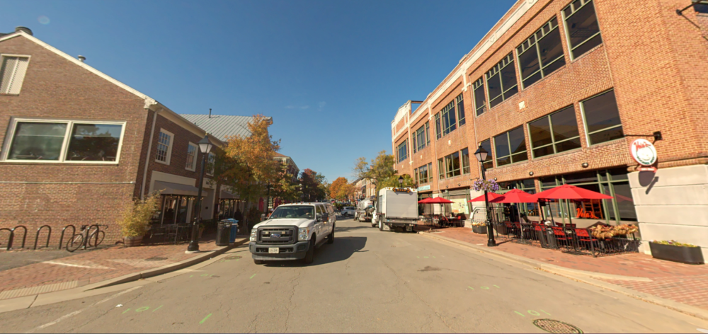 Street-level view of the unit block of King Street from King Street Park.
