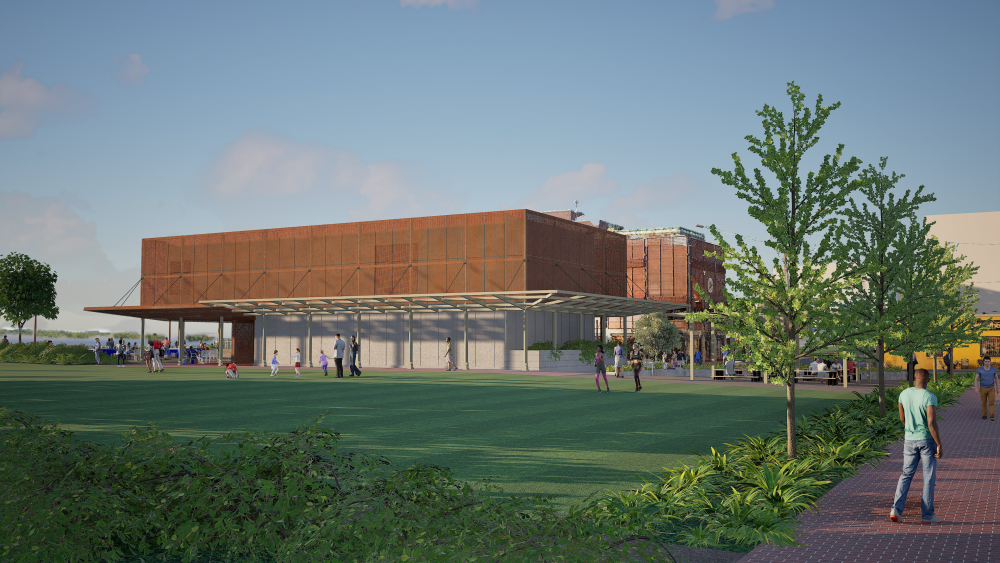 Rendering looking south at the Waterfront Park Pump Station.