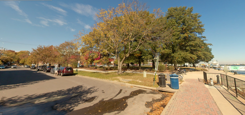 Street-level view of Waterfront Park from Prince Street at the promenade..