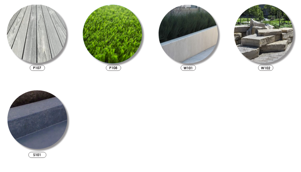 The first page of paving materials used throughout the proposed Waterfront Park plan.