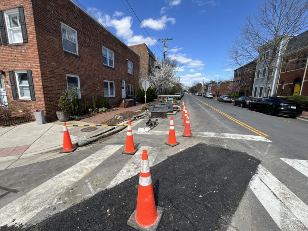Asphalt is scored and is ready for new sewer pipe installation on the 400 block of N Alfred St
