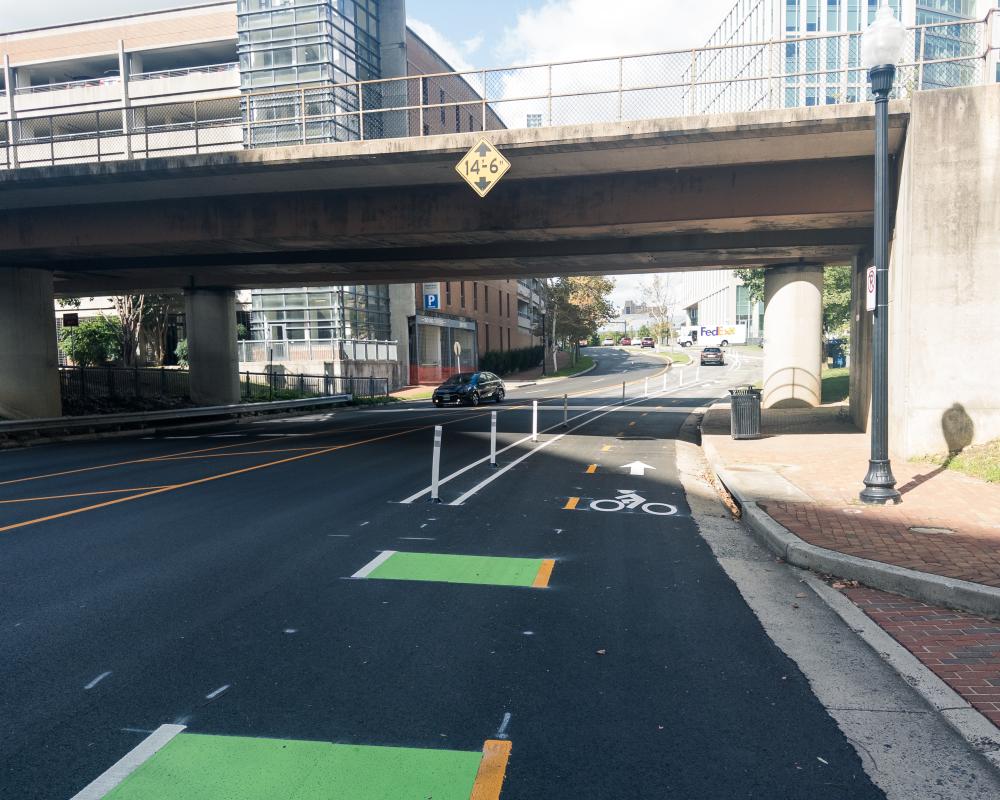 New bike lanes near the Mill Road and Jamieson Avenue intersection.